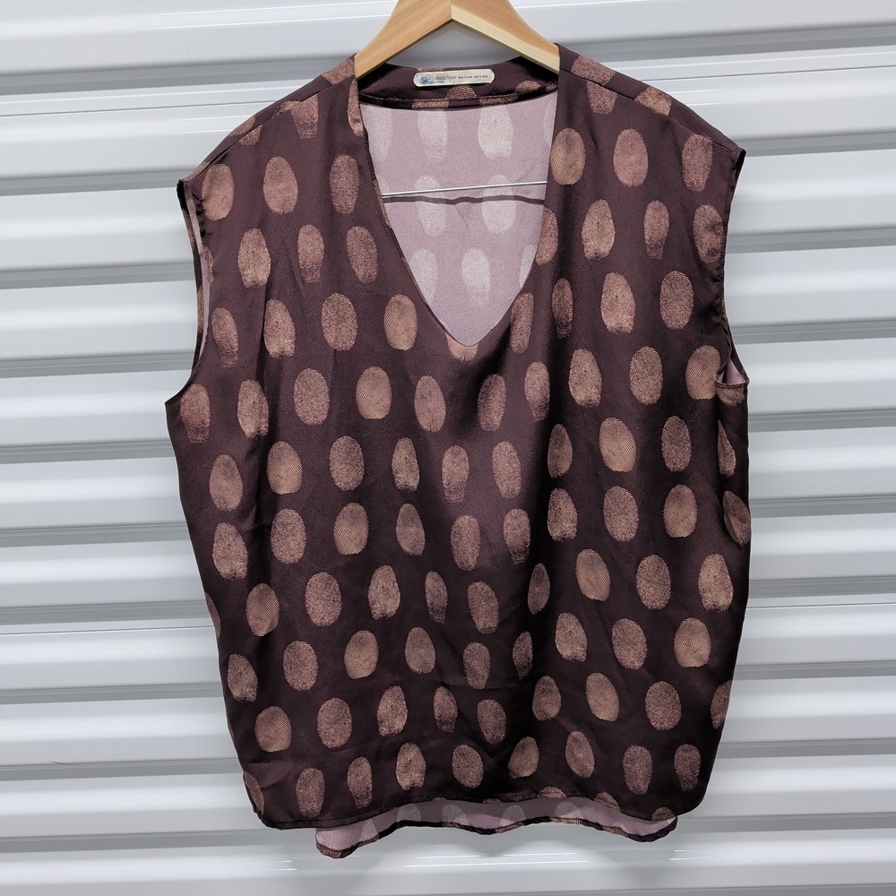 Otto d'Ame Size 6 Brown Fingerprint Polka Dot V-Neck Sleeveless Blouse Italy — photo 2
